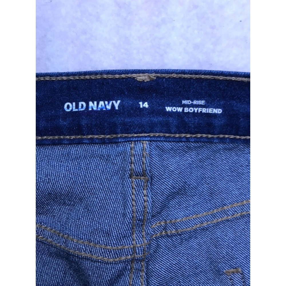 Old Navy Wow Boyfriend Jeans Women 14 Blue Excellent Mid-Rise Dark Wash Denim - Picture 2 of 10
